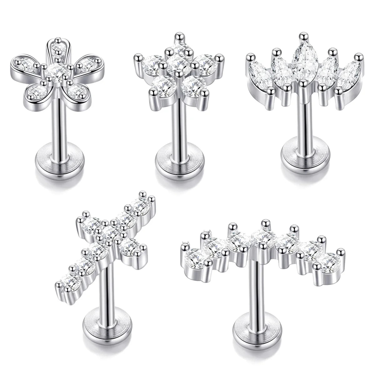 1/5Pcs 316L Stainless Steel Delicate Flower Tragus Cartilage Stud Earring,Internall additional angle