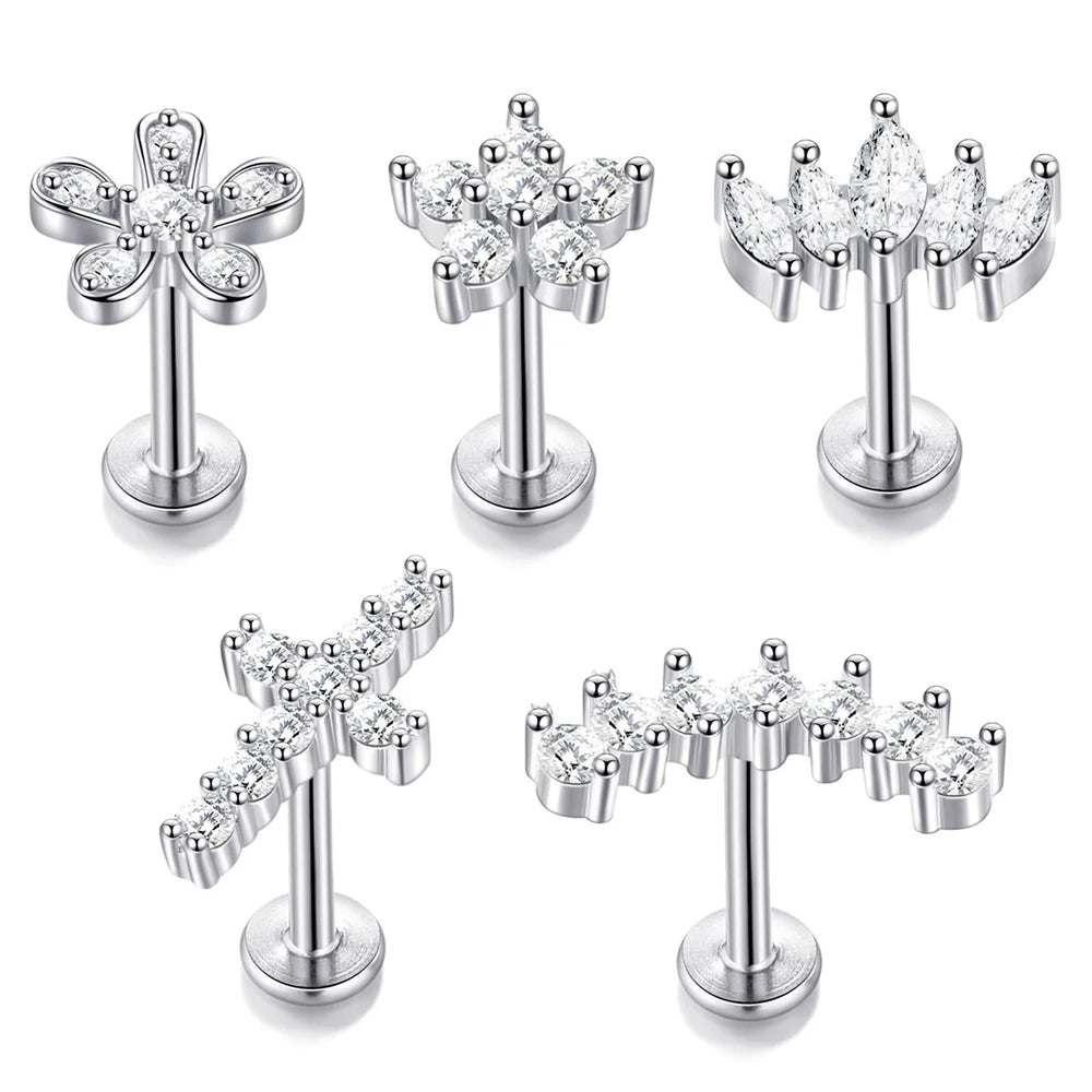1/5Pcs 316L Stainless Steel Delicate Flower Tragus Cartilage Stud Earring,Internall additional angle