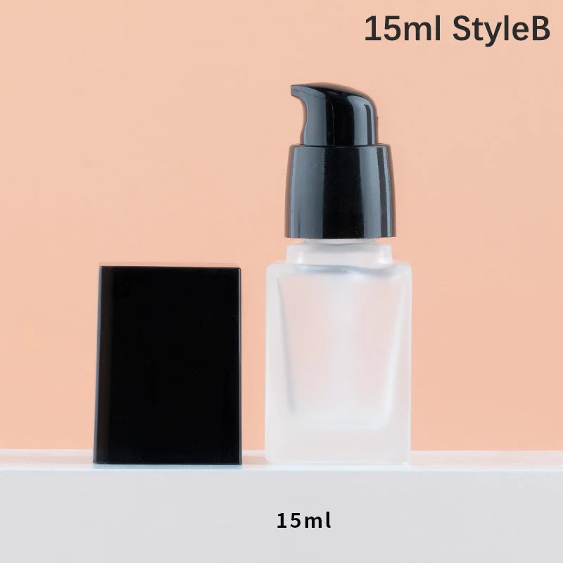 15/30ml Empty Pump Bottle Glass Liquid Foundation Container Makeup Transparent Square Re detail view