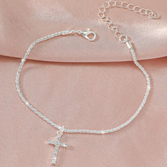 New 925 Sliver Plated CZ Anklet Bracelets for Women Girl Trendy Waterproof Zircon Char close-up view