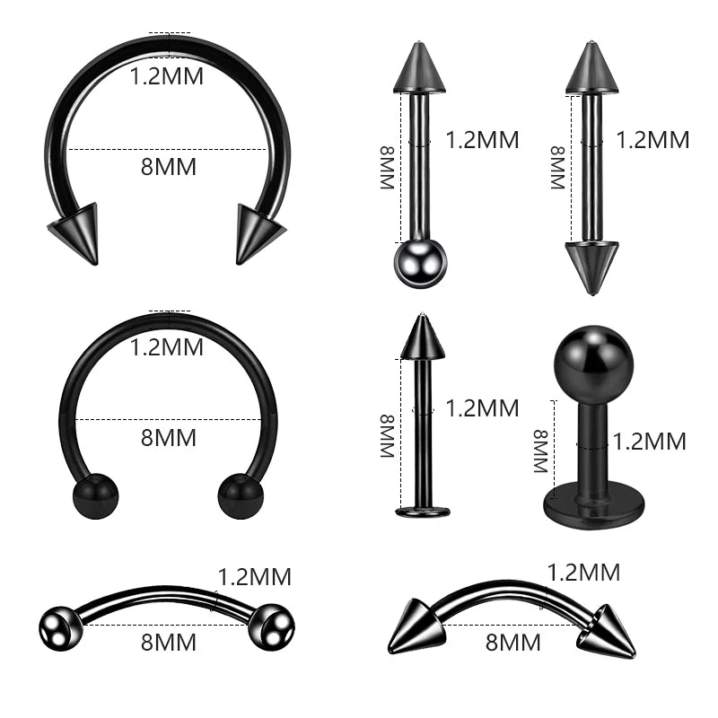 8PCS/Set Fashion Piercing Set Eyebrow Bar Lip Tongue Nose Pircing Stainless Steel Ear alternate view