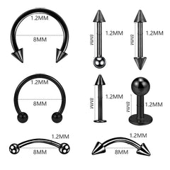 8PCS/Set Fashion Piercing Set Eyebrow Bar Lip Tongue Nose Pircing Stainless Steel Ear alternate view