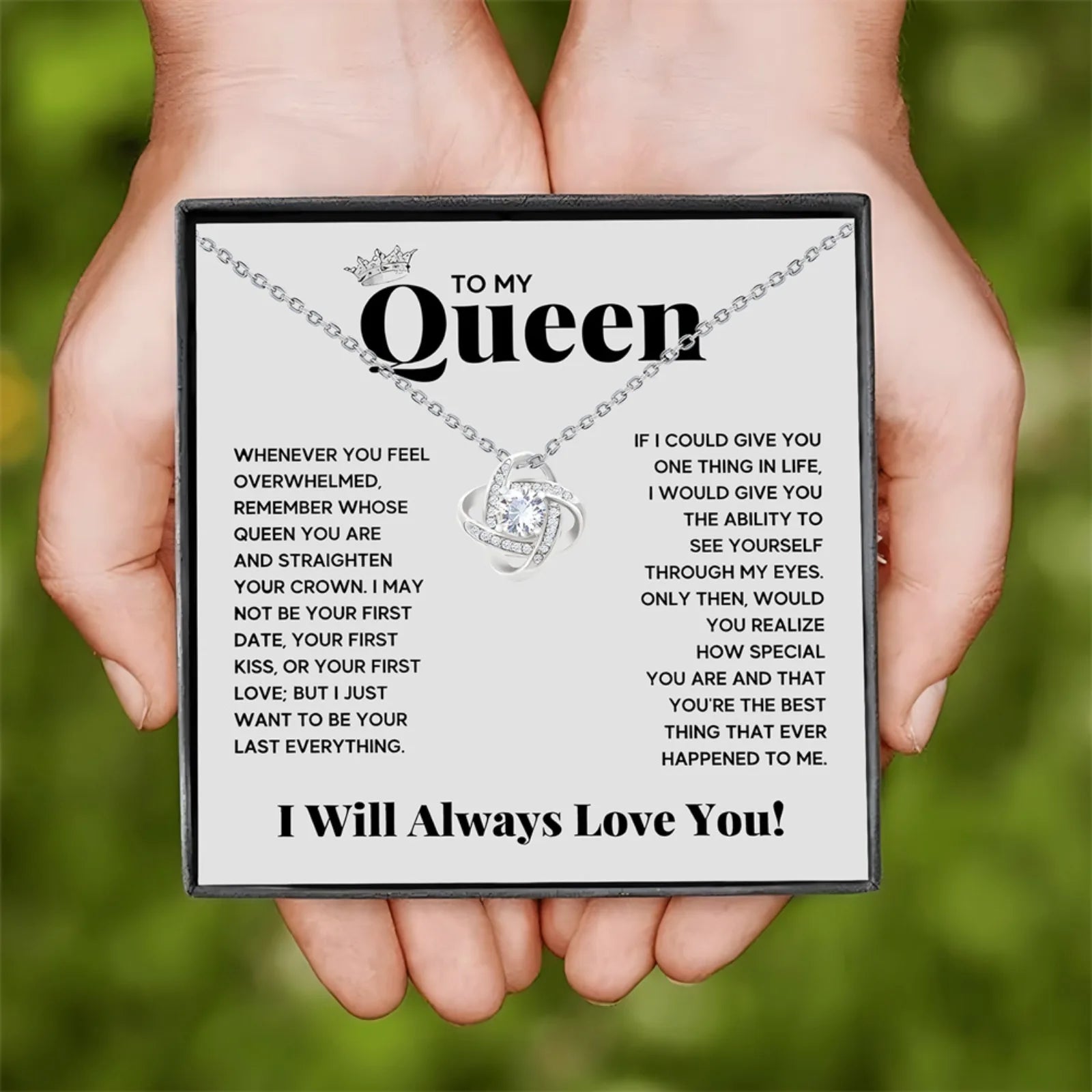 Elegant Love Knot Necklace, 'To My Queen' Perfect for Wife, Girlfriend, Soulmate, Any close-up view