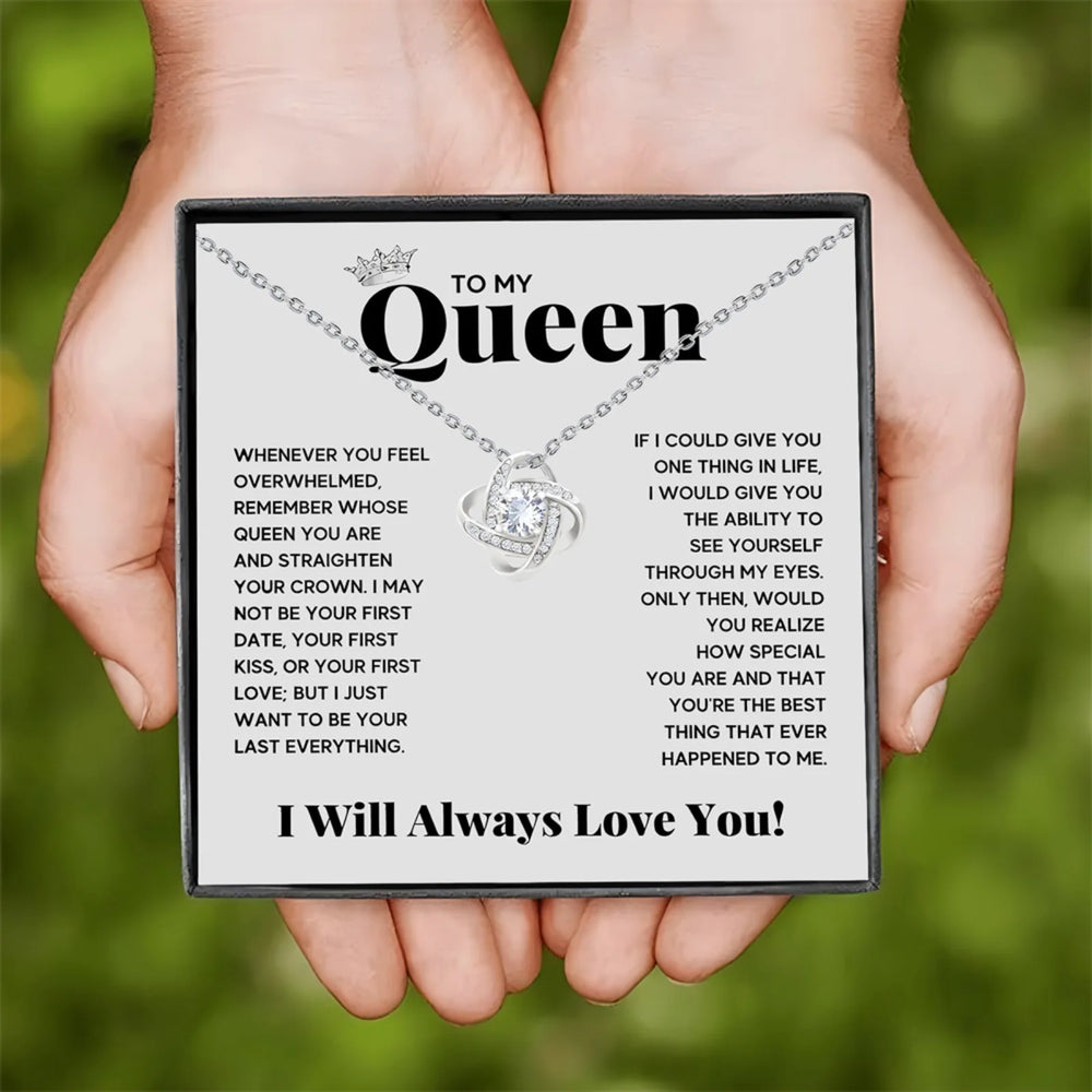 Elegant Love Knot Necklace, 'To My Queen' Perfect for Wife, Girlfriend, Soulmate, Any close-up view
