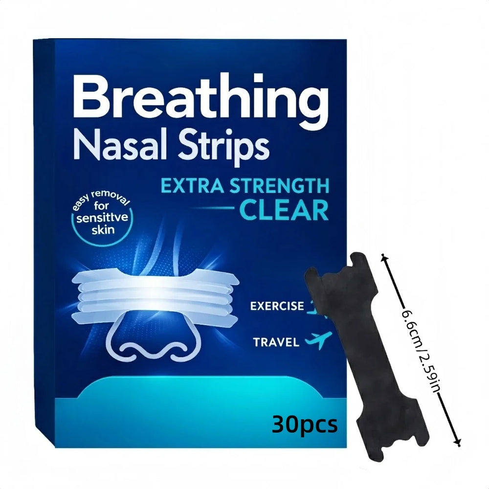 30 Pcs Upgraded Black Anti-Snore Strips | Breathable All-Night Comfort Nose Patches close-up view