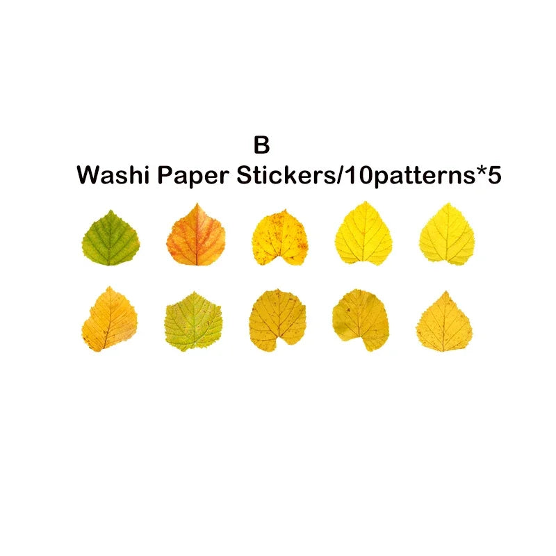 Leaf Washi Paper Stickers | 50-Pack DIY Scrapbooking Decor close-up view
