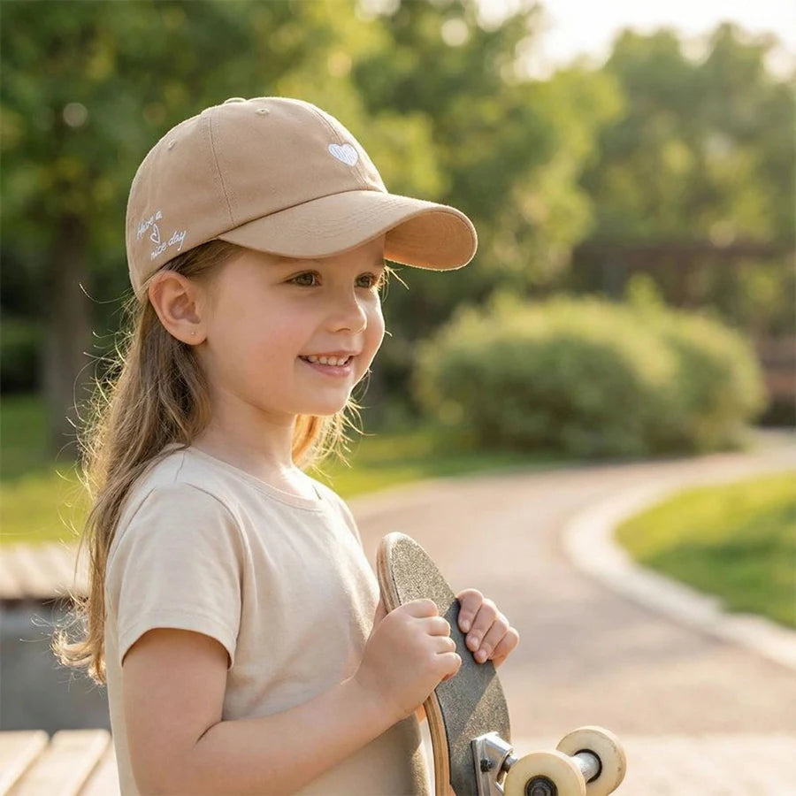 Sweet Heart Kids Girl Hat | Embroidery Cotton Ponytail Baseball Cap for Spring Summer alternate view