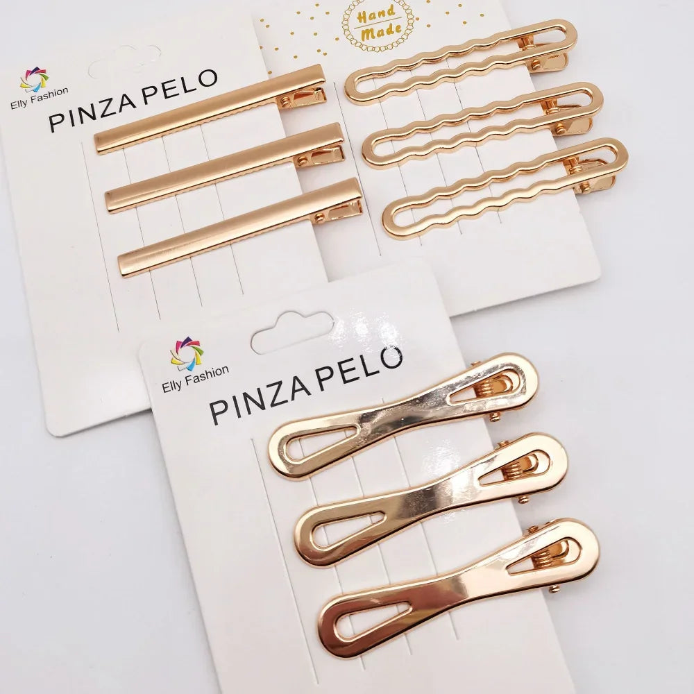 3Pcs/set Korean Metal Hairpins for Women Simple Hollow Out Bangs Side Clips Gold Color Hairgrip Broken Hair Accessories Headwear