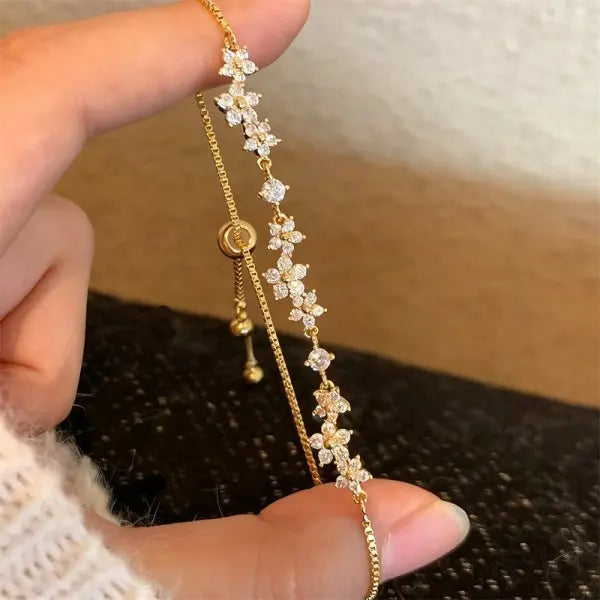 Sparkling Cherry Blossoms Butterfly Bracelet Women's Fashion Temperament Wave Moon Flo close-up view