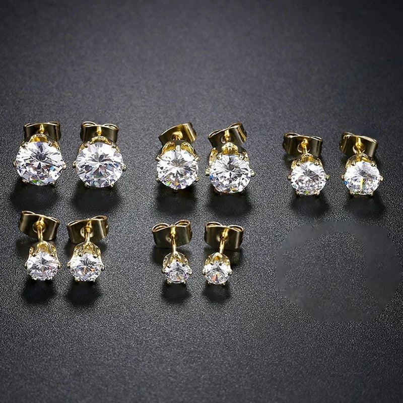 5Pair/Set 4/5/6/7/8mm Fashion Crystal Earrings for Women Gold & Silver Color Zircon Ear Piercing Stu