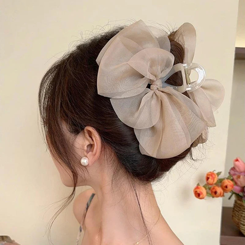 Mesh Bow Grip Clip Female Ponytail Braid Hair Clip Elegant Girl Hair Clip Hair Acce additional angle
