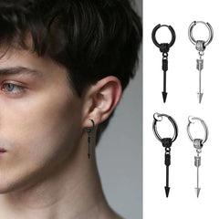 Black Arrow Punk Stainless Steel Stud Earrings | Unisex Gothic Ear Clip Set alternate view