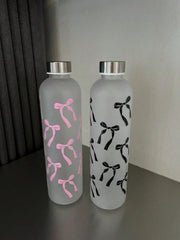 1000ml matte water cup | Original bow print design | Student cup frosted bow, stainles close-up view