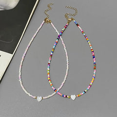 New Nature Shell Love Heart Choker Necklace for Girl Spring Summer Fashion Small Colorful Glass Bead