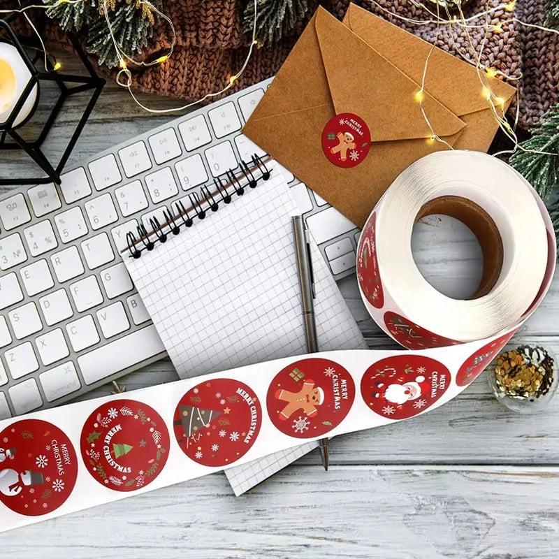 Merry Christmas Stickers | Round Roll Sticker Pack for Gift Wrapping and DIY Crafts detail view