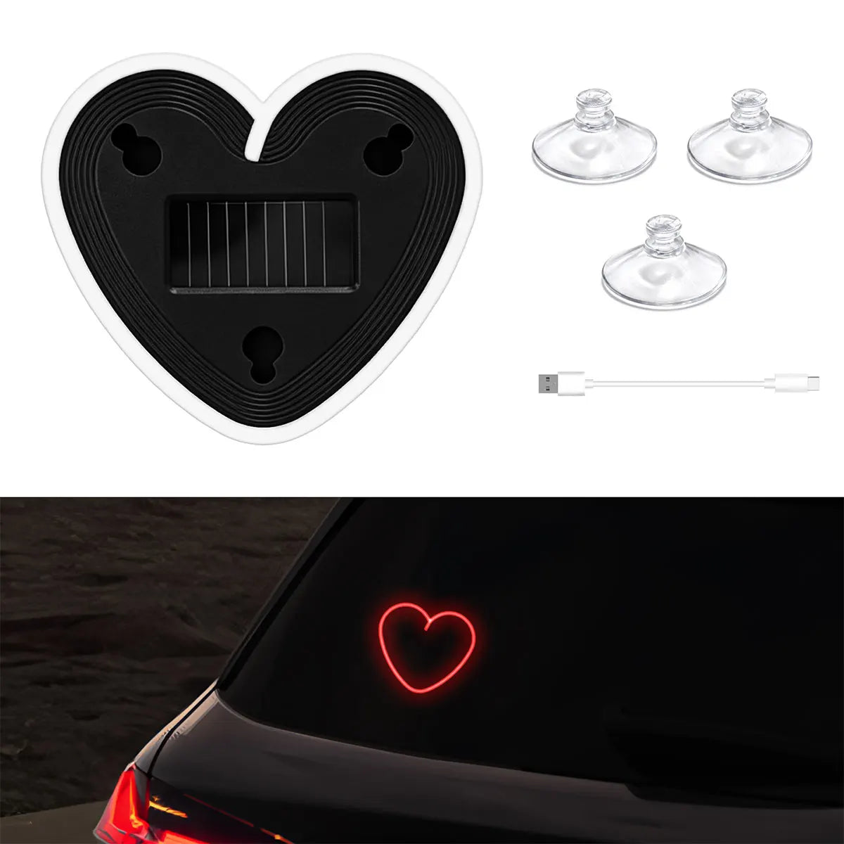 Solar Powered Heart Neon Light | Car Ambient LED Lamp detail view