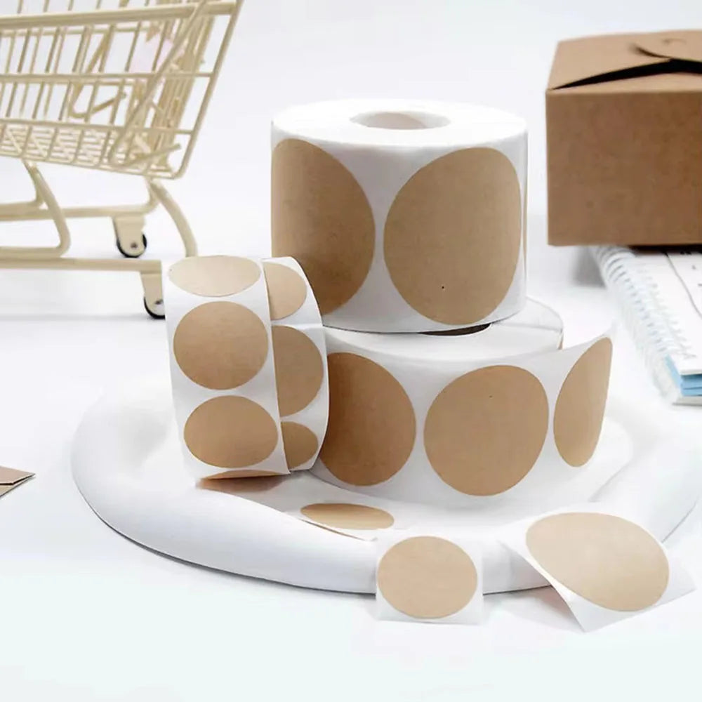 Kraft Round Self-Adhesive Labels | 500pcs per Roll for Organizing and Personalizing detail view