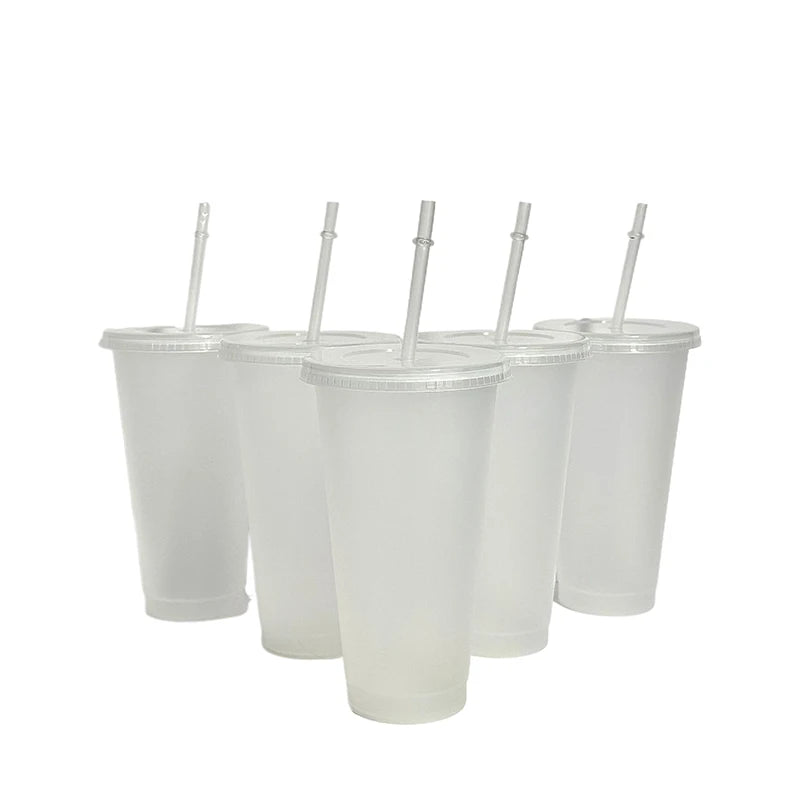 710ml White Straw Mug With Lid Color Changing Coffee Mug Reusable Cup Plastic Matte Fi close-up view