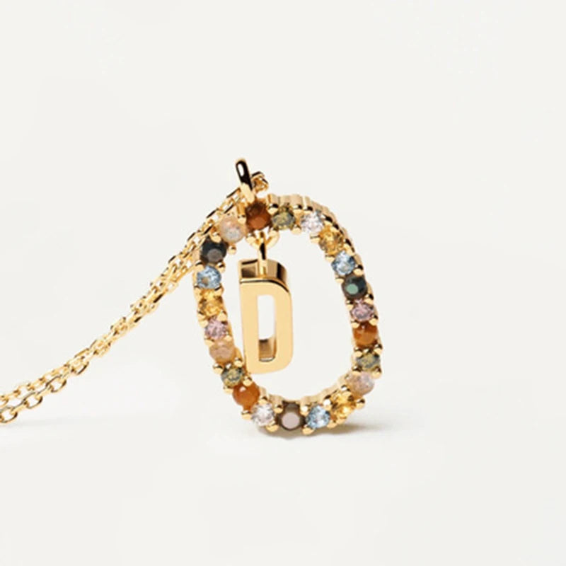 925 Sterling Silver Gold Initial Necklace | Personalized Letter Pendant with Zirconia alternate view