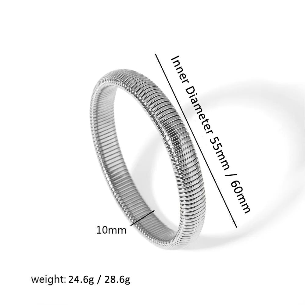 304L Stainless Steel Elastic Bracelet Women 18k Gold Plated Charm Punk Wide Chunky additional angle
