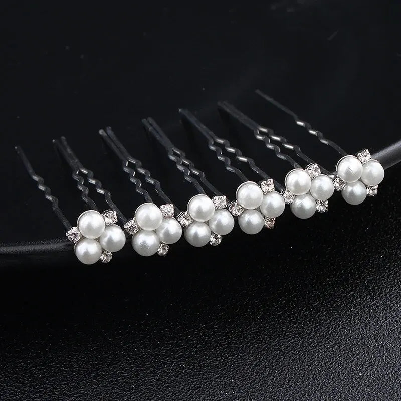 6PCS Popular Handmade Wedding Hair Pins Bridal Crystal Pearl Flower Hair Clip Bridal Hair Jewelry Accessories