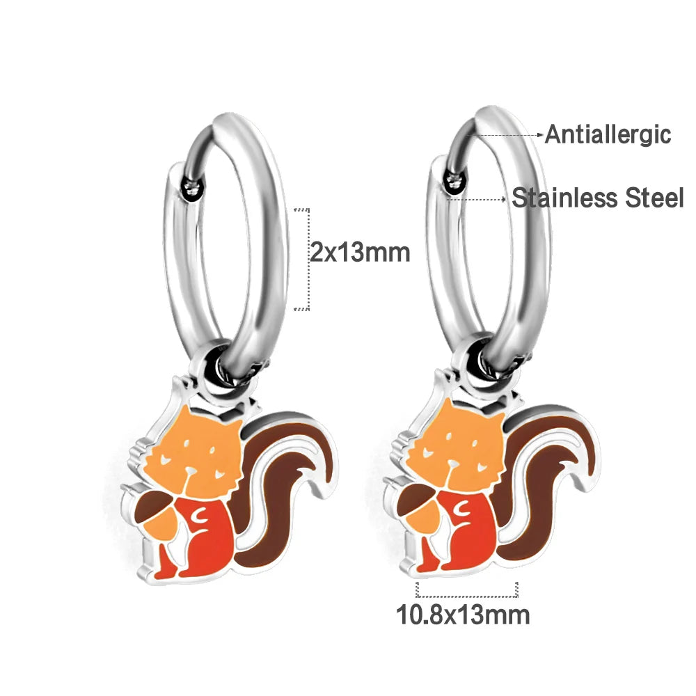 LUXUSTEEL Golden Animal style Women's Hoop Earrings Stainless Steel Earring Panda Dino close-up view