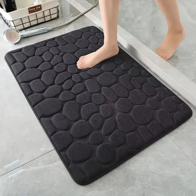 3D Non Slip Bathroom Mat Cobblestone Embossed Bath Mats Absorbent Doormat Carpet Door close-up view