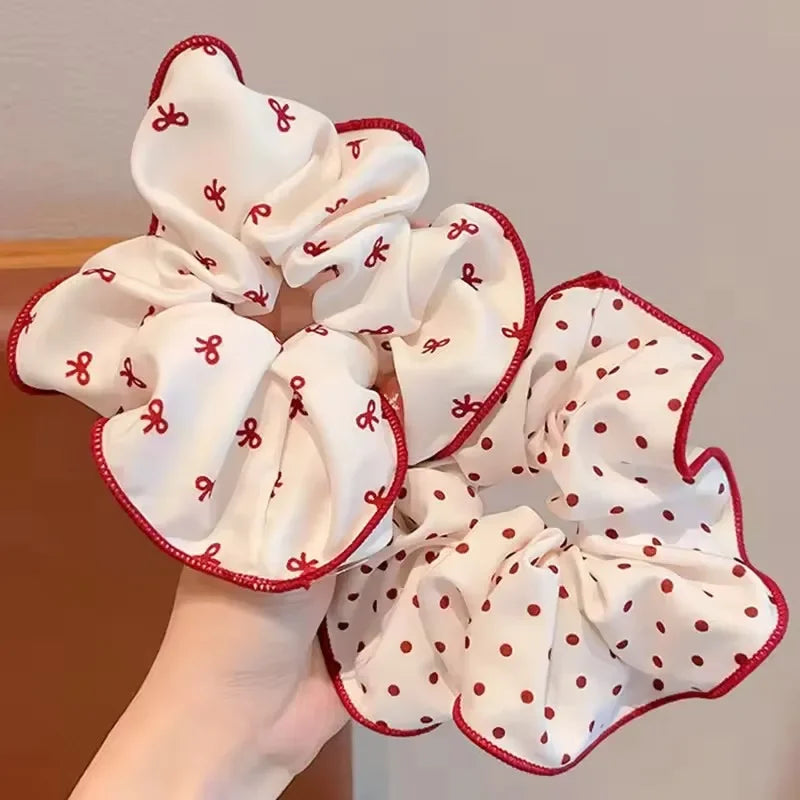 2/3pcs High End Red Cute Dot Plaid Scrunchies for Women Girls Soft Elastic Hair Ties alternate view
