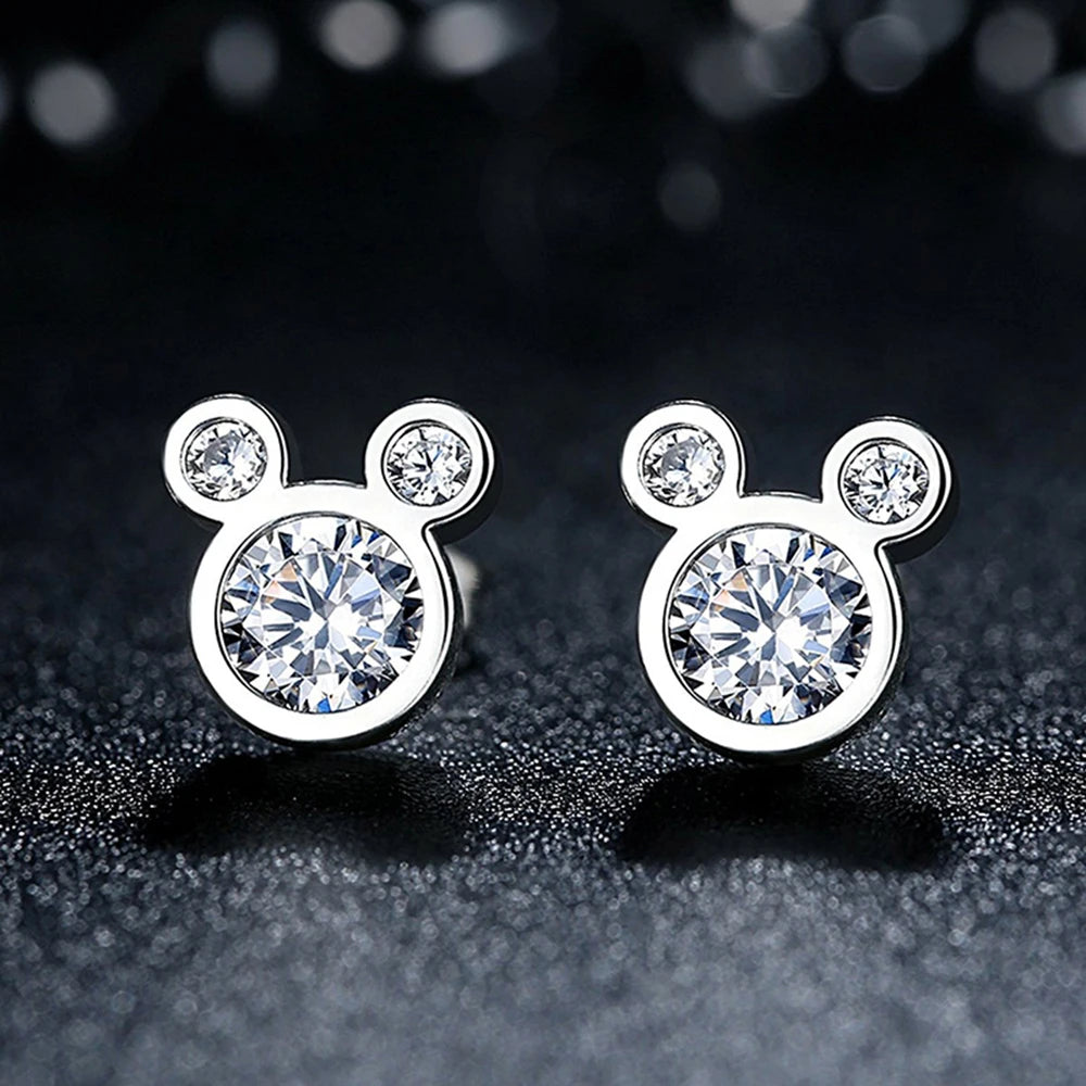 Hot Selling 925 Sterling Silver Cute Dazzling Mouse Cartoon Stud Earrings For Women G alternate view
