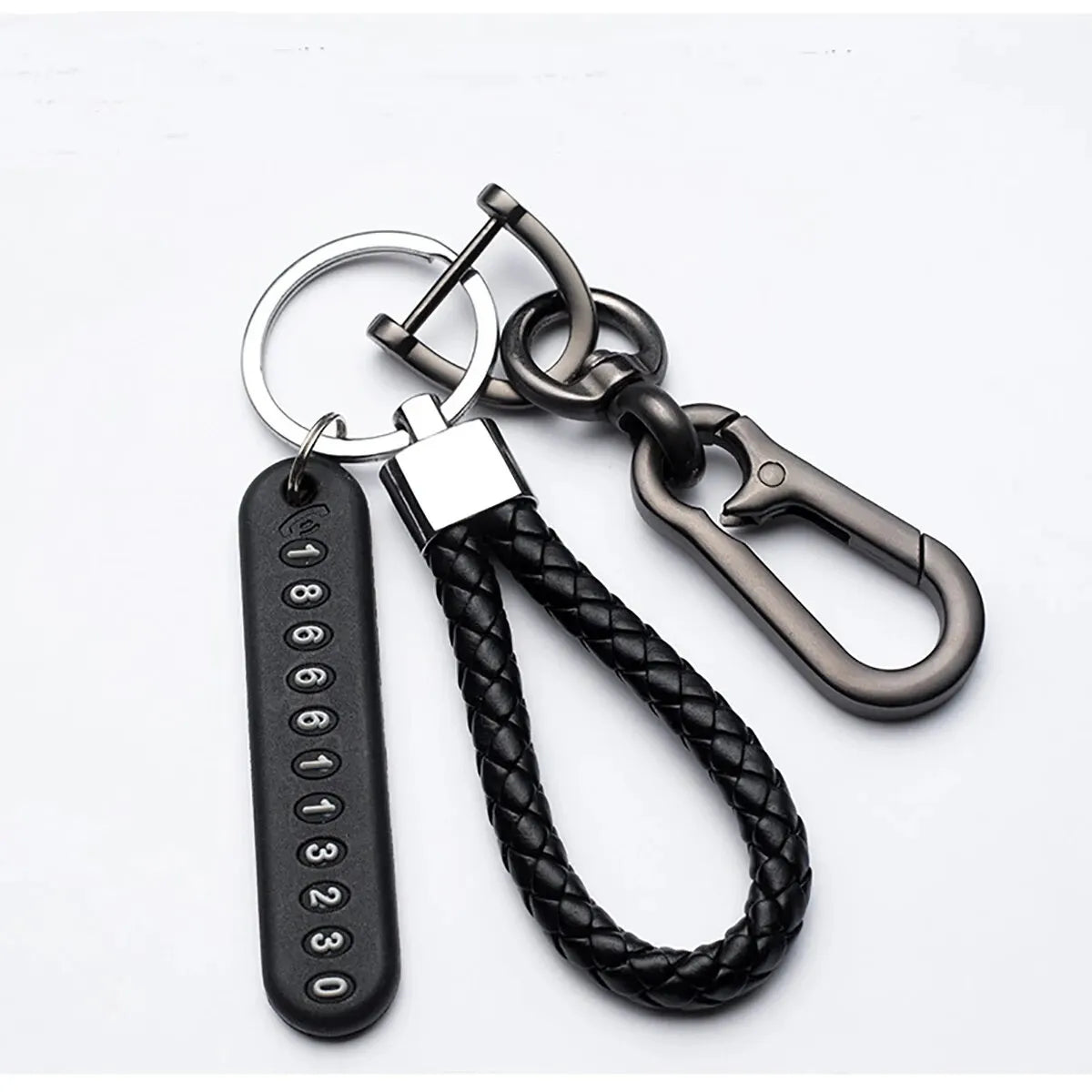 Trendy DIY Mobile Phone Number Plate Pendant Keychain for Men Punk Simple Woven Leather detail view