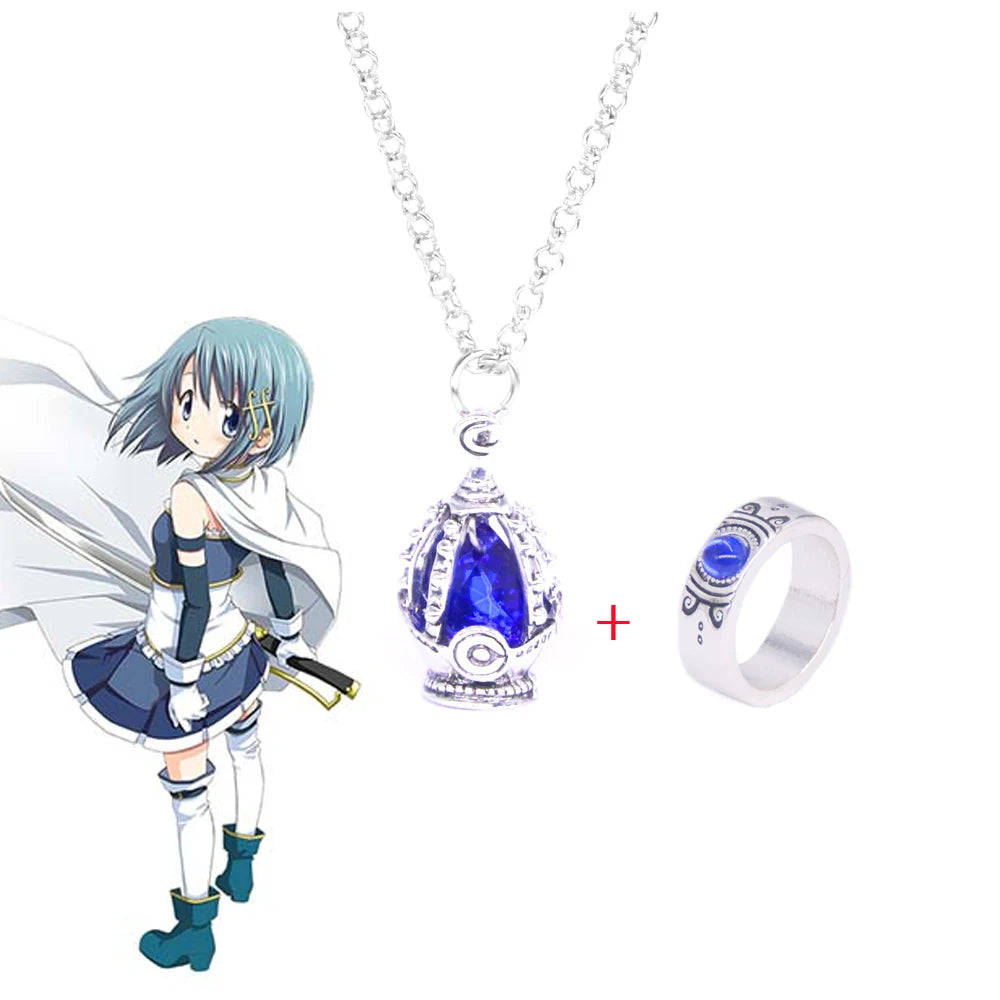 Madoka Magica Soul Gem Necklace Set | Kaname Madoka Mami Pendant Jewelry close-up view