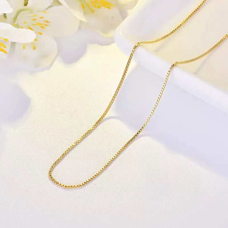 925 Sterling Silver Gold Plated Necklace | 1mm Box Chain Fine Jewelry for Women lifestyle view