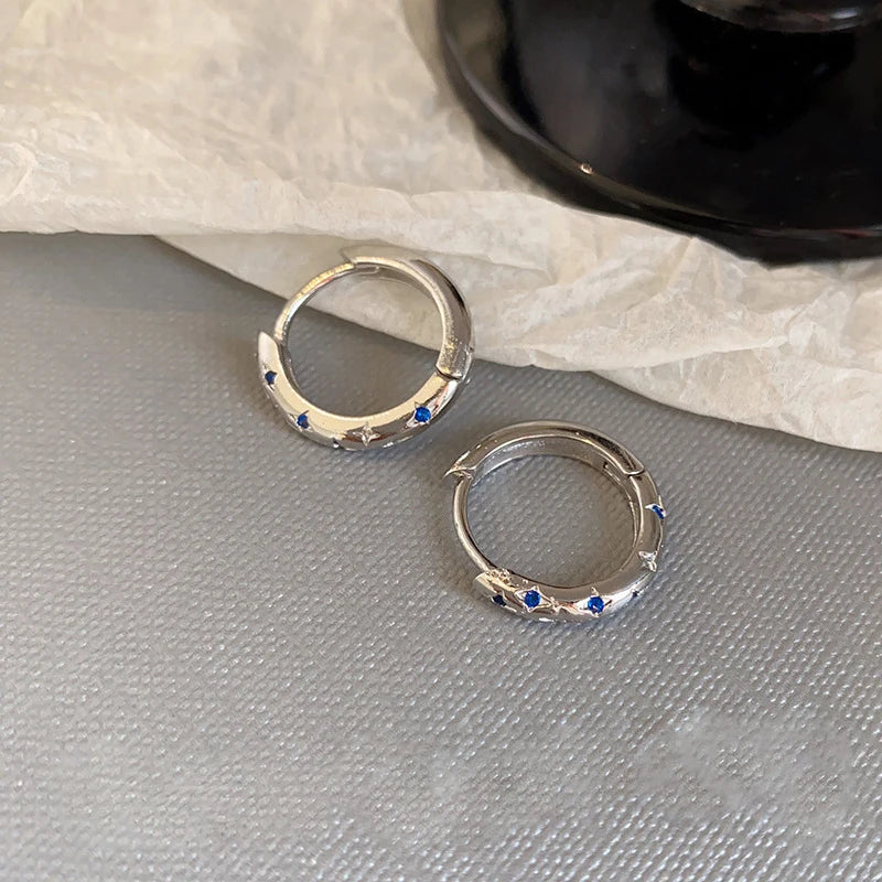 Metal Four Star Hoop Earrings for Women | Simple Zircon Geometric Circle Earrings additional angle