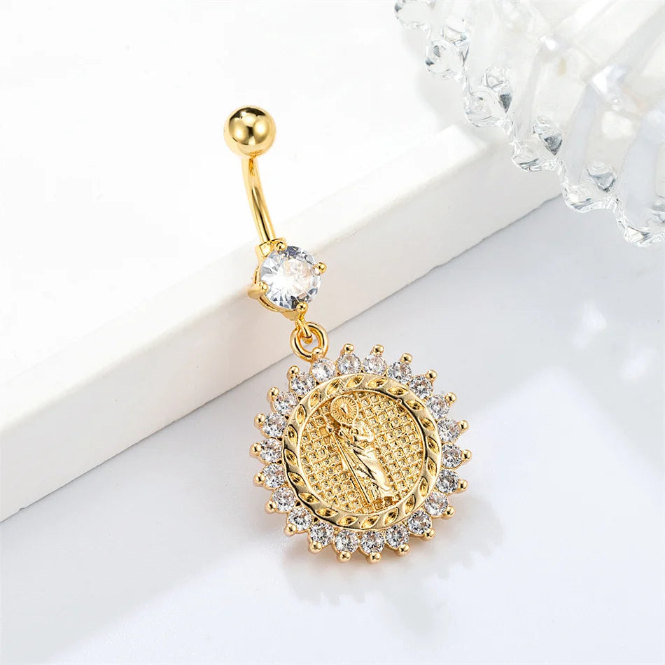 Internal Thread Titanium Navel Rings Dangle CZ Cross Jesus Mother Golden Belly Pierci lifestyle view