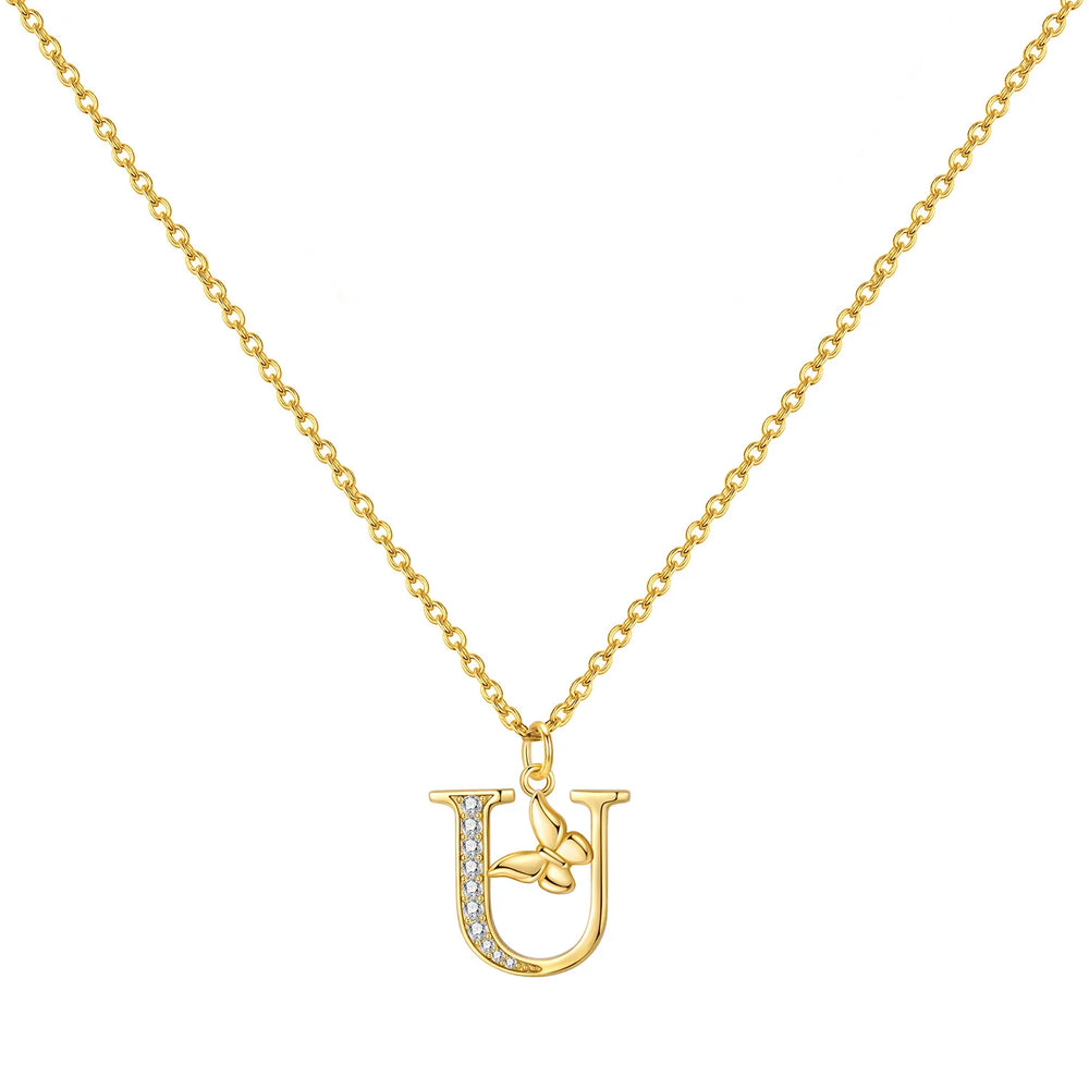 925 Sterling Silver Butterfly Initial Necklace | 26 Letter Y-Shaped Pendant for Women lifestyle view