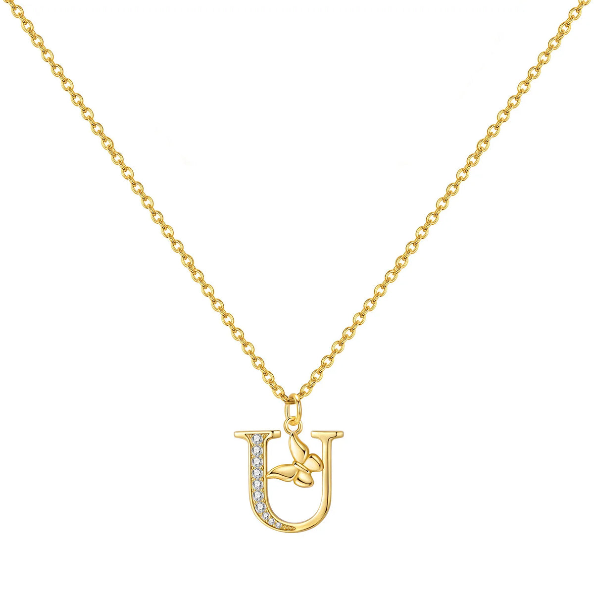 925 Sterling Silver Butterfly Initial Necklace | 26 Letter Y-Shaped Pendant for Women lifestyle view