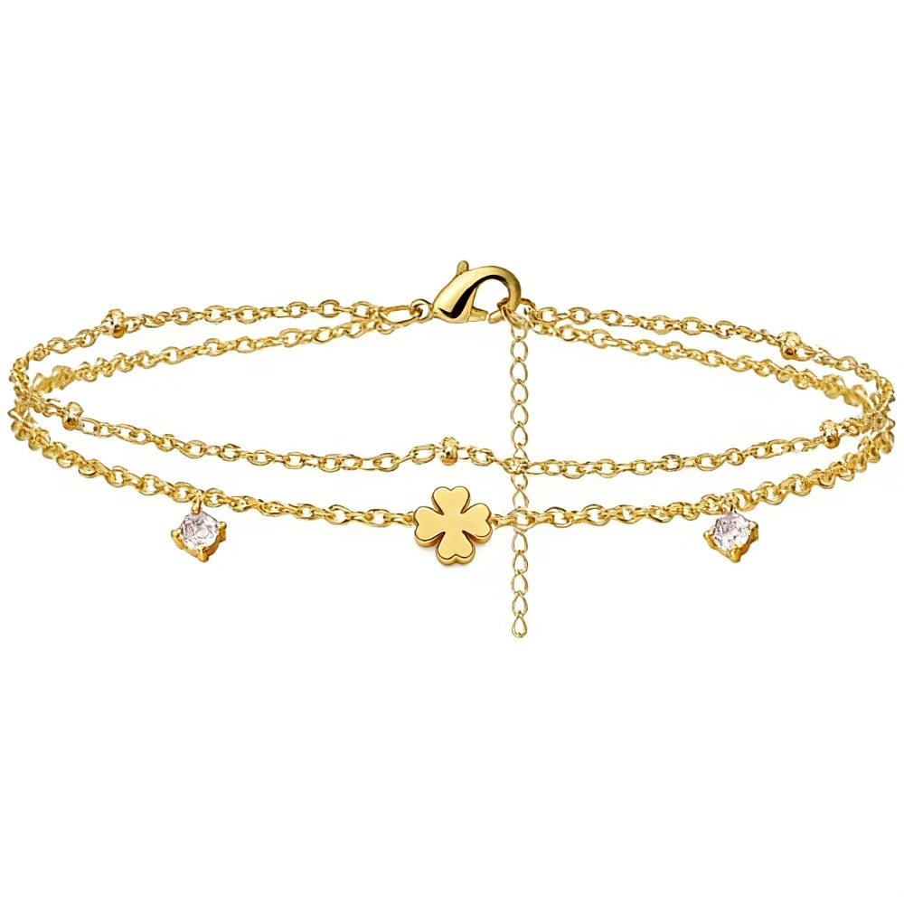925 Sliver Plated CZ Anklet Bracelets for Women Girl Trendy New Waterproof Heart Charm close-up view
