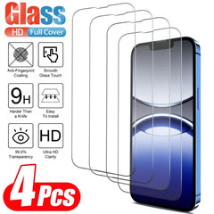 4Pcs HD Tempered Glass Screen Protector For iPhone 11 12 13 14 15 16 17 Pro Max 14 15 16 Plus Air 16e 17e Glass Protection Film
