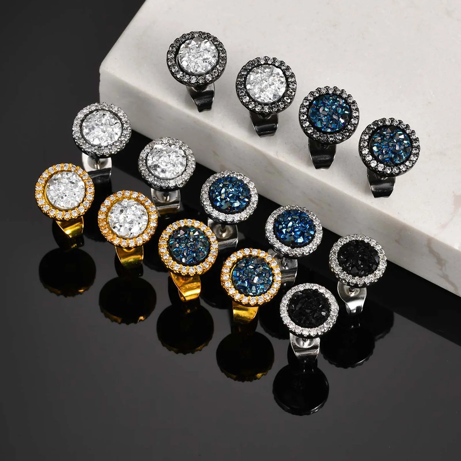 Hip Hop Broken Zircon Stud Earrings for Men Boys,Anti Allergy Round Small Metal Earrings,Rock Punk J