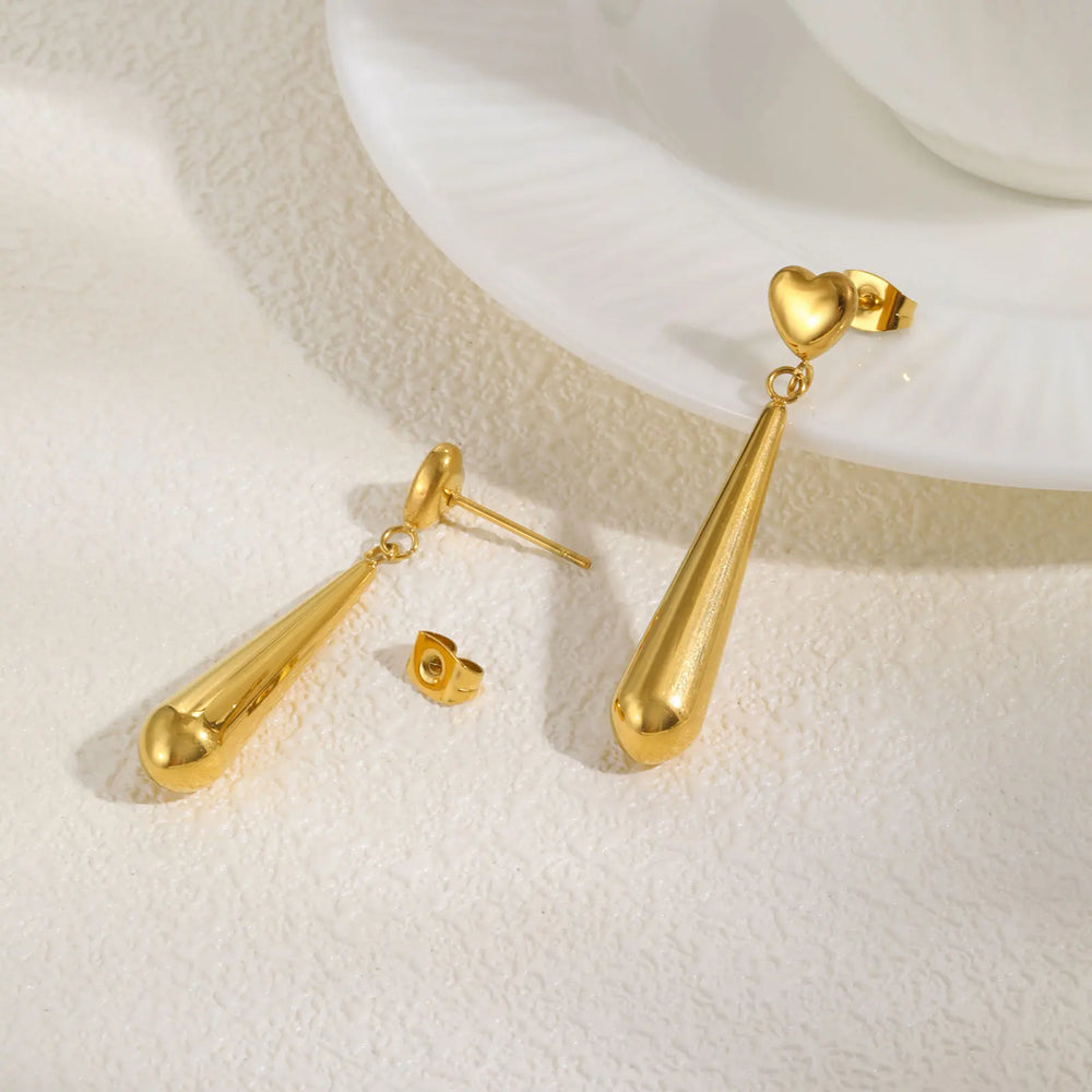Vnox Sweet Heart Long Tear Drop Earrings | Stainless Steel Water Droplet Piercing J additional angle