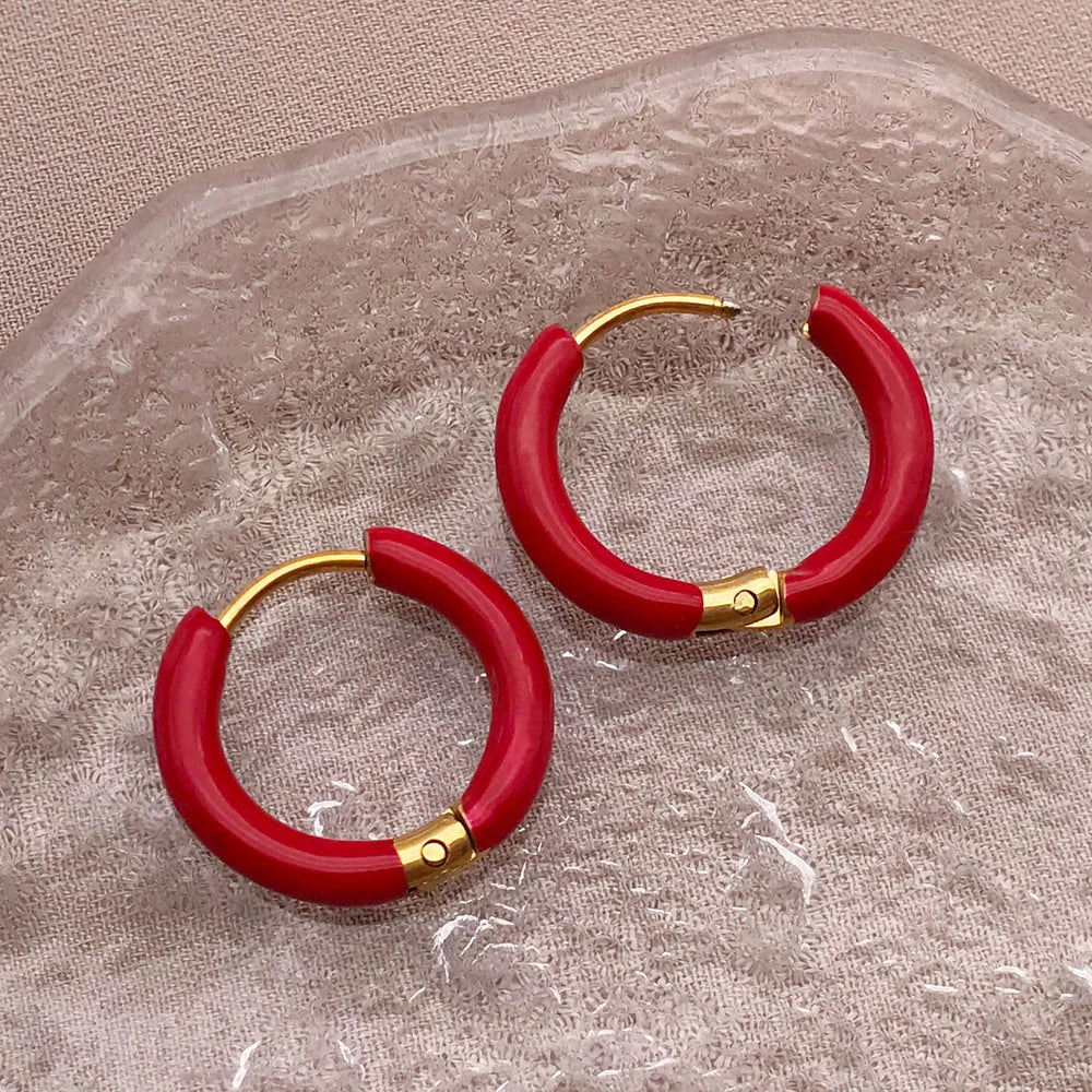2pcs Candy Color Enamel Hoop Earrings | Sweet Summer Stainless Steel Jewelry additional angle