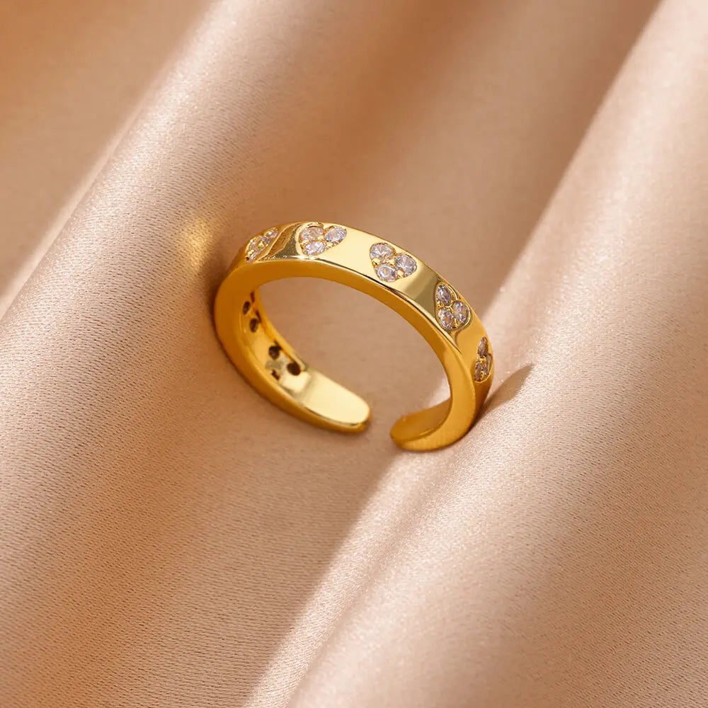 Zircon Geometric Heart Rings For Women Stainless Steel Gold Color Wedding Ring Luxury Ae detail view