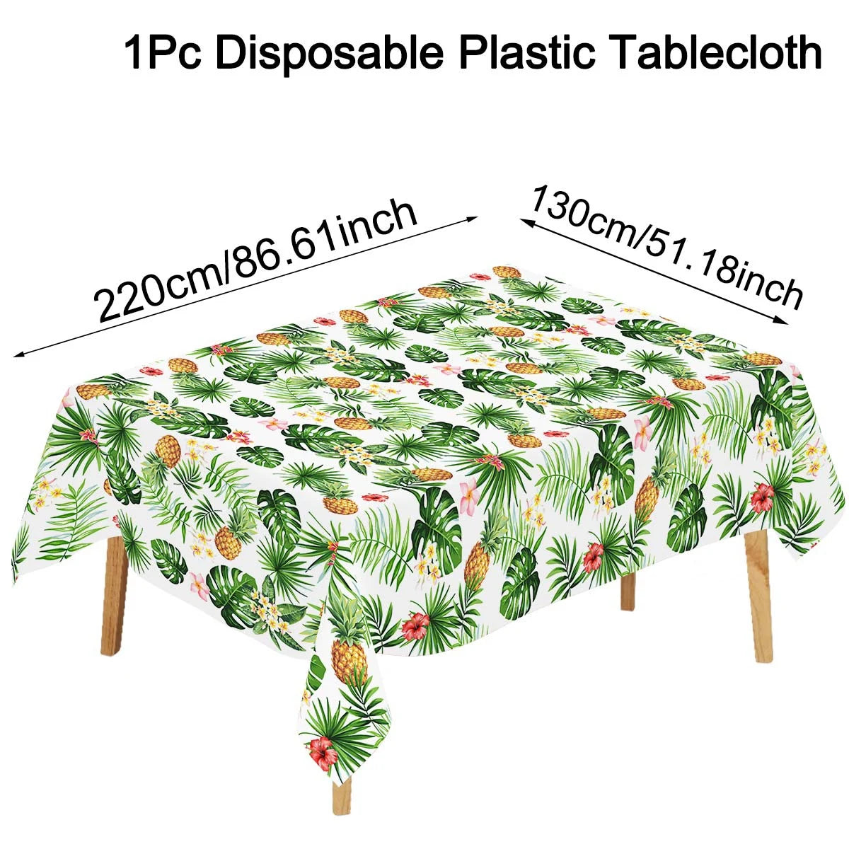 Tropical Hawaiian Party Tablecloth and Flamingo Decor Set | Plastic Table Runner and alternate view