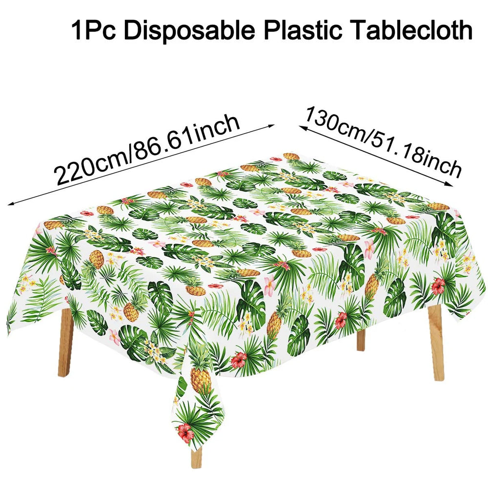 Tropical Hawaiian Party Tablecloth and Flamingo Decor Set | Plastic Table Runner and alternate view