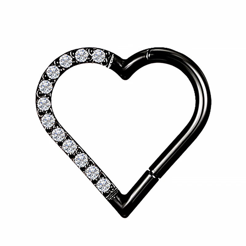 Steel Hinged Segment Hoop CZ Stone Nose Ring Nipple Clicker Ear Cartilage Tragus Helix close-up view