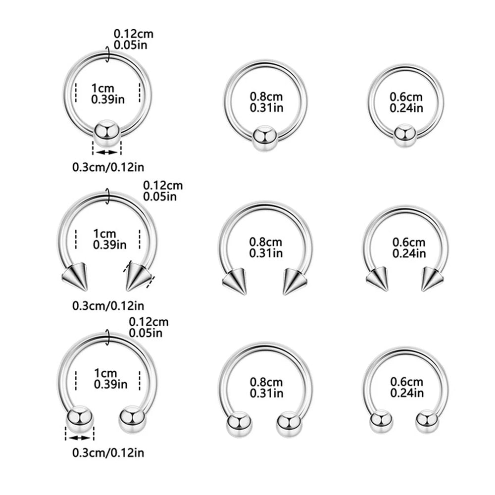 24pc 16G Multiuse Stainless Steel Piercing Rings - Hypoallergenic Horseshoe Hoops for alternate view