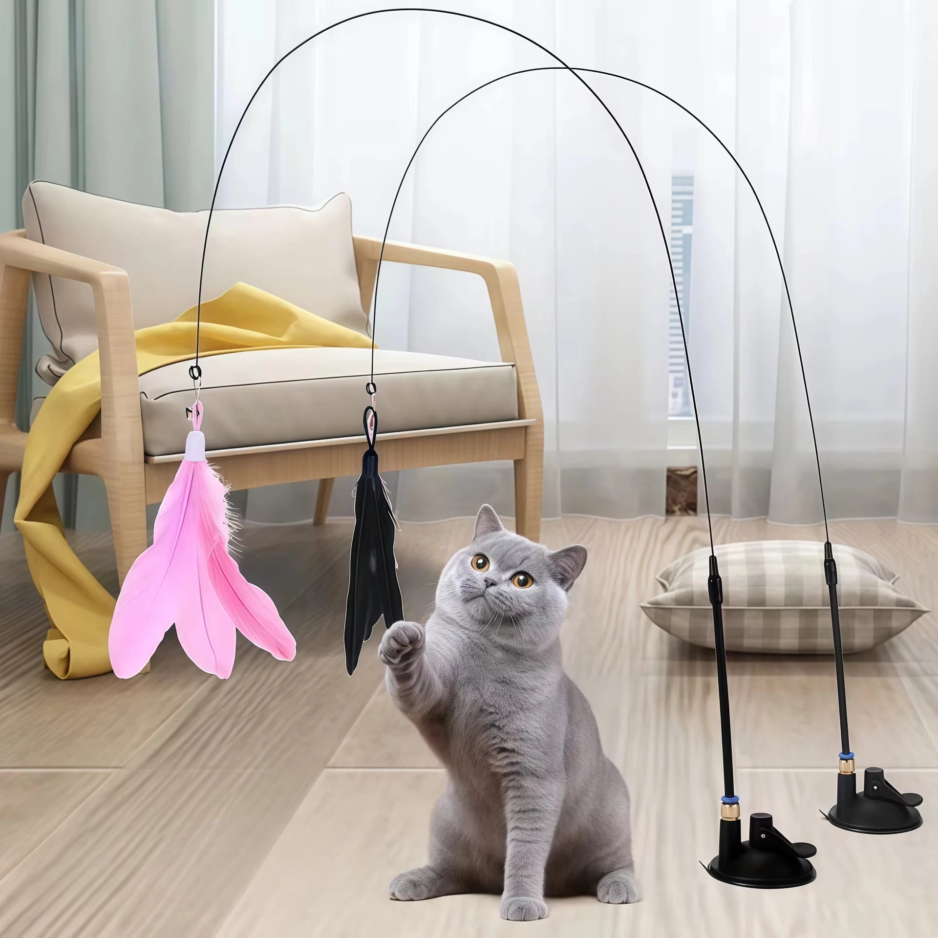 Cat Toys Funny Rainbow Strips Stick Cat Teaser Wand Pet Toys for Cats Interactive lifestyle view