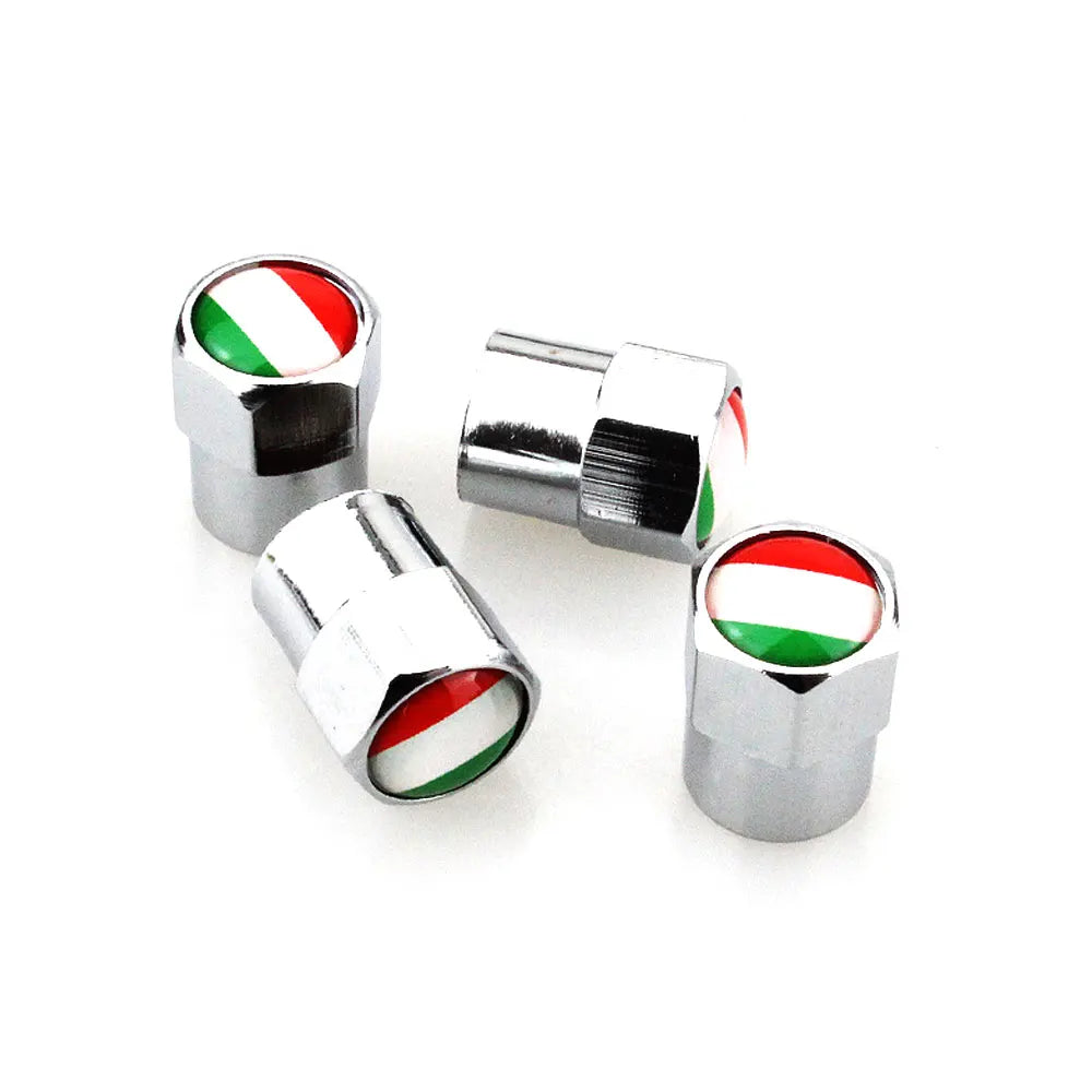 Italy Flag Tire Valve Caps 4 Pcs Aluminium Alloy Copper close-up view