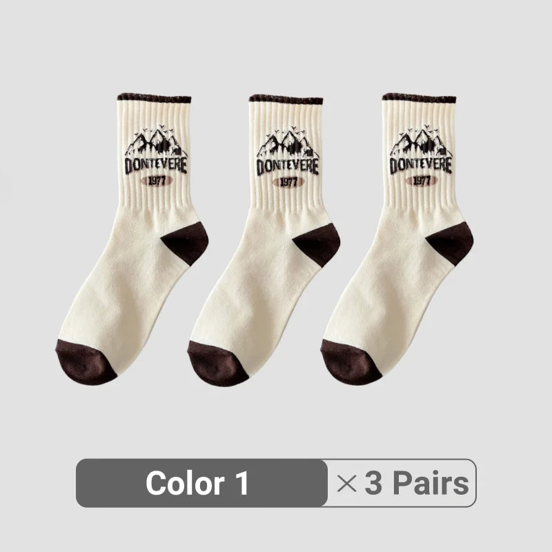 1/3/5/8 Pairs Retro American Men's Mid-rise Socks Women Ins-style Casual Sports Baske lifestyle view