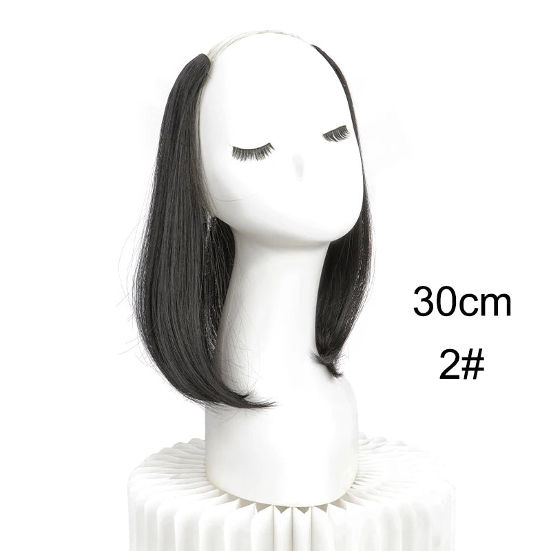 20/30cm Synthetic Straight Hair Extension with 4 Clips | V-Shaped Half Head Invisib additional angle